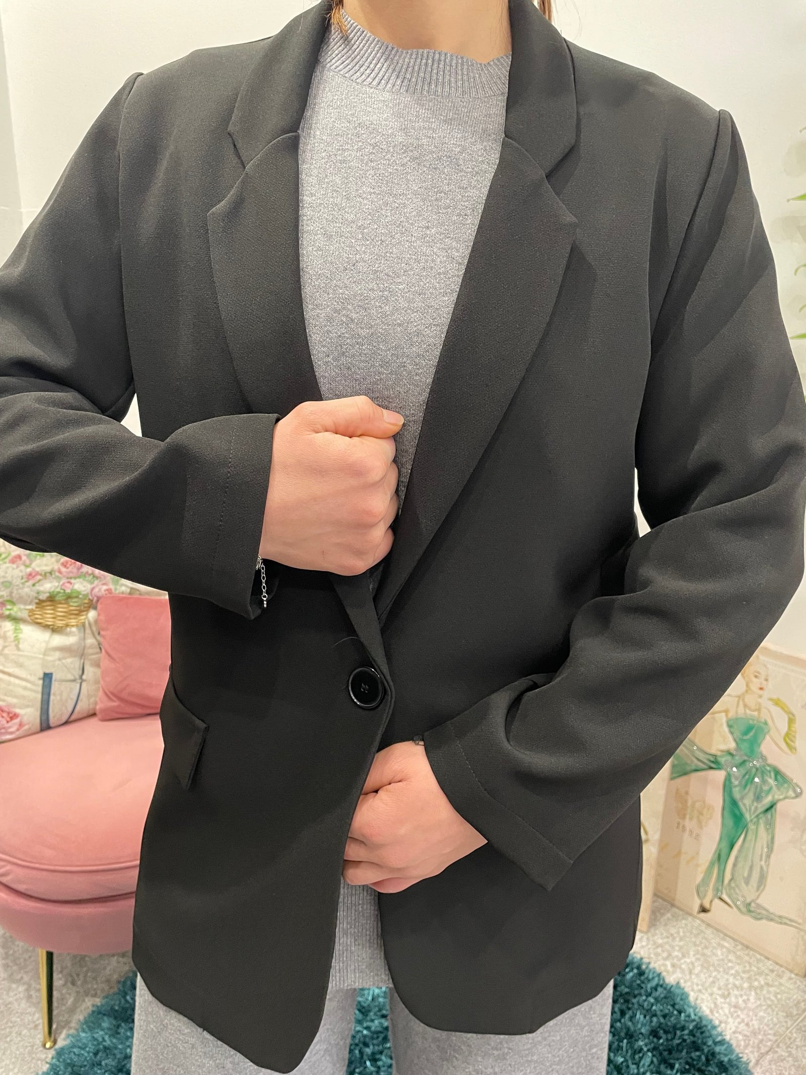 Blazer Nero in Scuba Crepe – Linea Essenziale