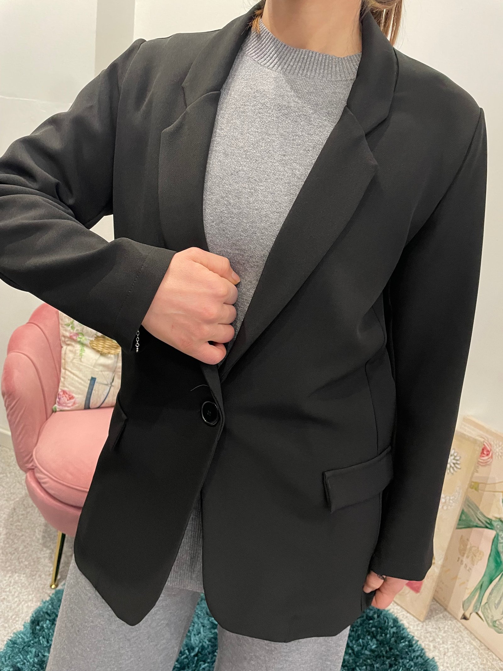 Blazer Nero in Scuba Crepe – Linea Essenziale