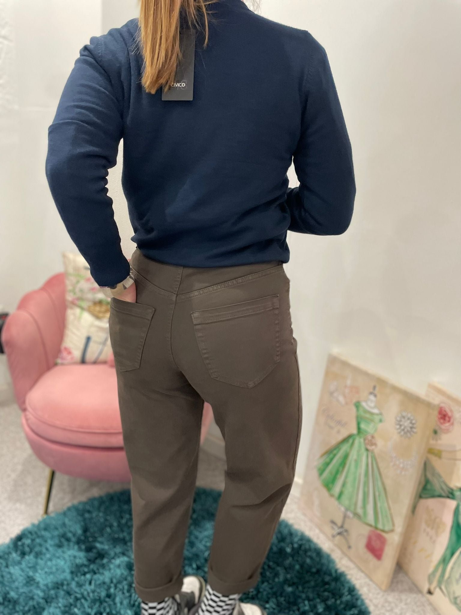 Jeans Mom Fit vita alta-marrone moro