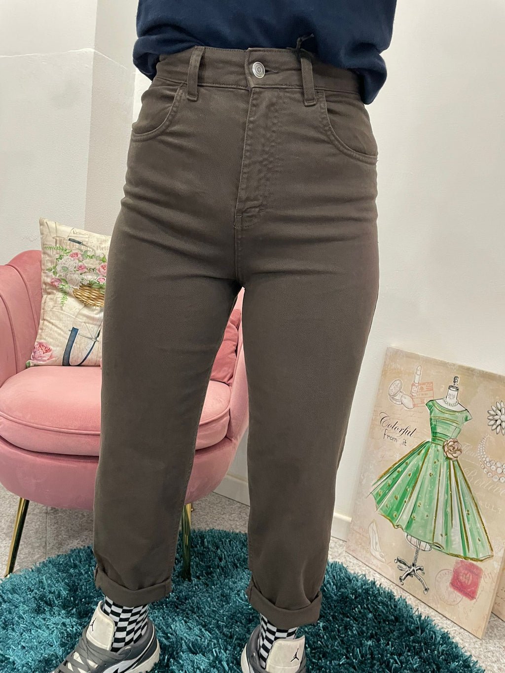 Jeans Mom Fit vita alta-marrone moro