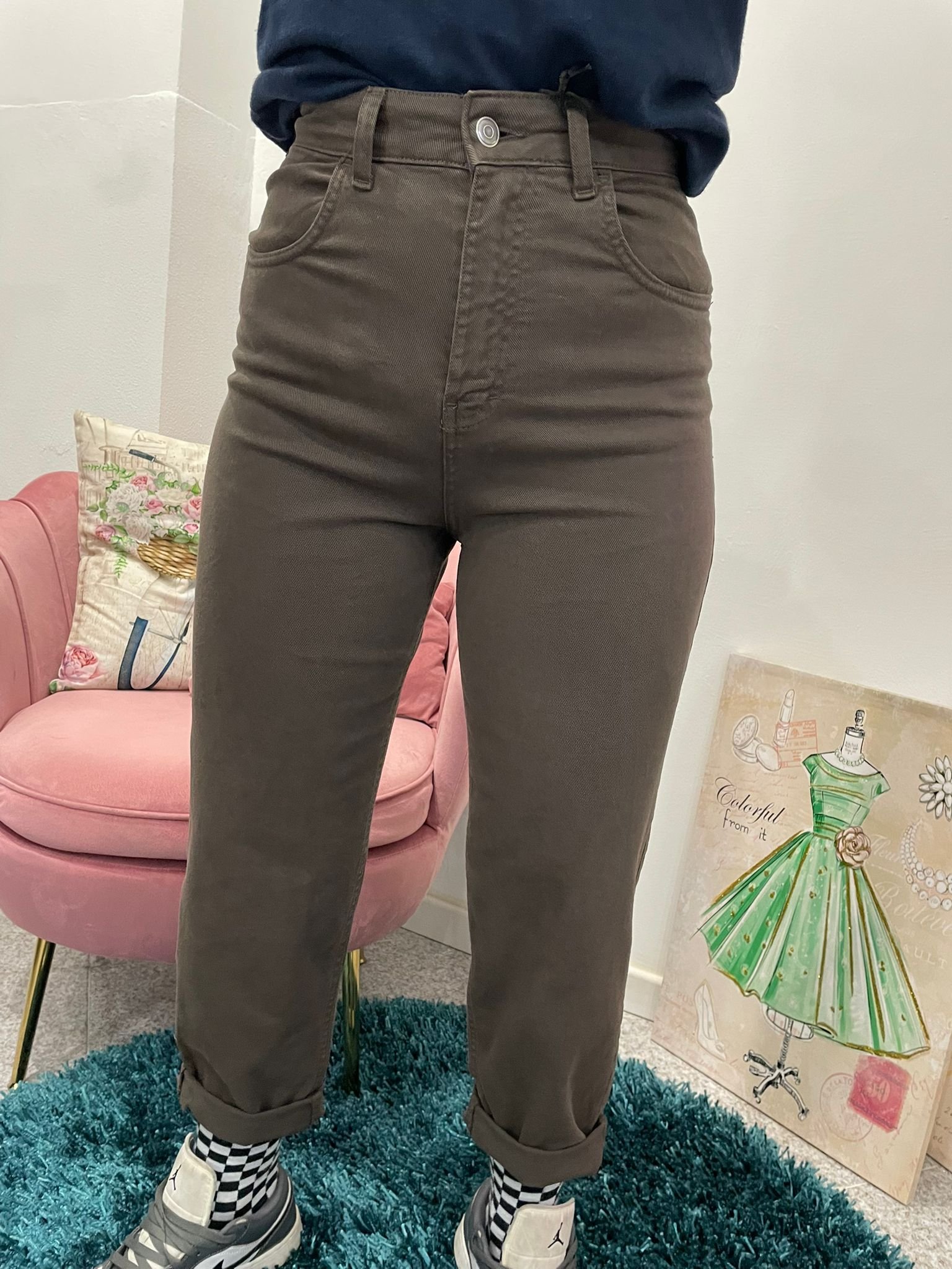 Jeans Mom Fit vita alta-marrone moro